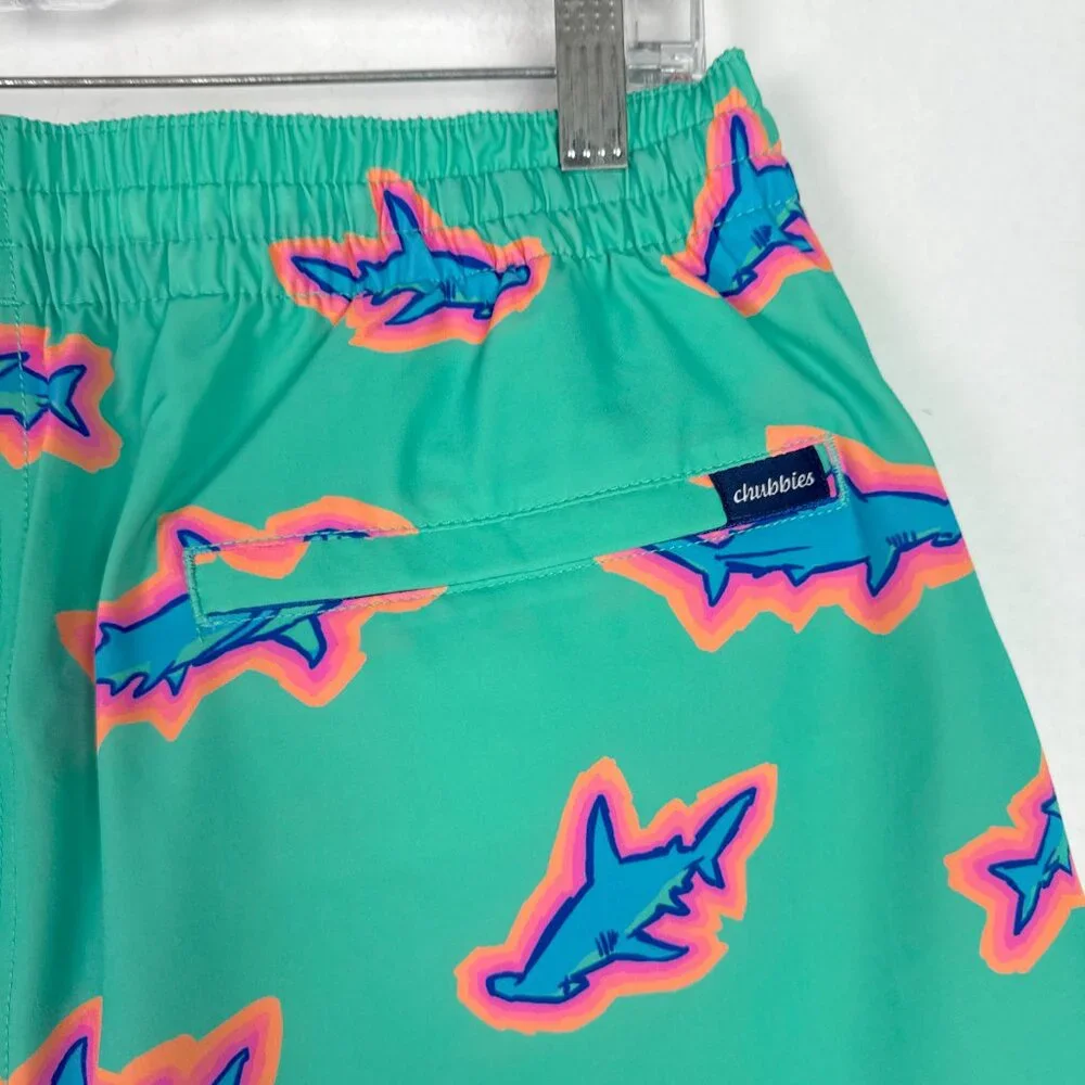 NWOT Chubbies Classic Swim Trunk 7" The Apex Swimmers Teal Sharks Size Large L - Picture 11 of 13